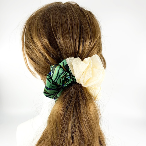 Hair accessory : シュシュ " Green ＆ Ivory. " 7枚目の画像