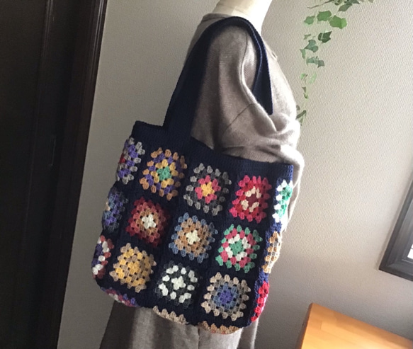 受注制作】ウール！肩掛けグラニースクエアランダムモチーフバック