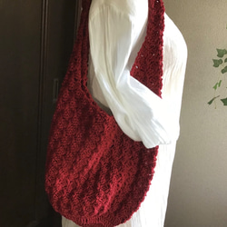 麻編織肩背（紅色） 第2張的照片
