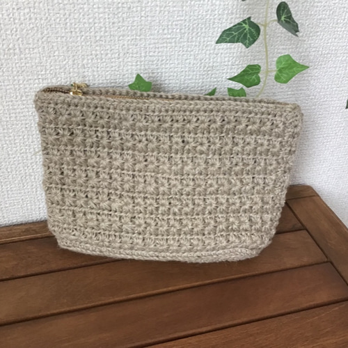 リネン100%スタークロッシェ編みのファスナーポーチ ポーチ R