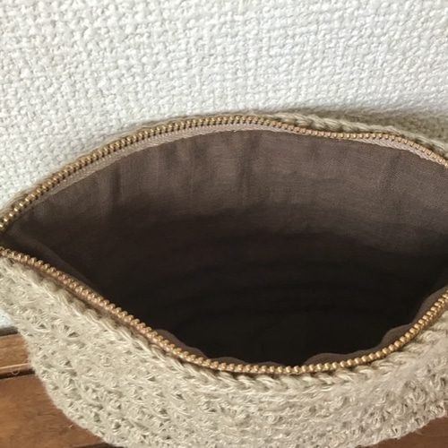 リネン100%スタークロッシェ編みのファスナーポーチ ポーチ R