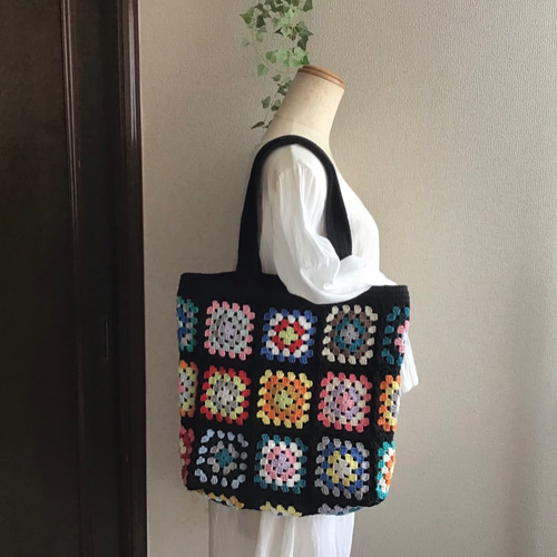 受注制作】コットン肩掛けグラニースクエアランダムモチーフ