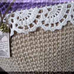 [1最後]雙色麻線籃子袋L（紫色）手工編織扇貝花邊 第3張的照片
