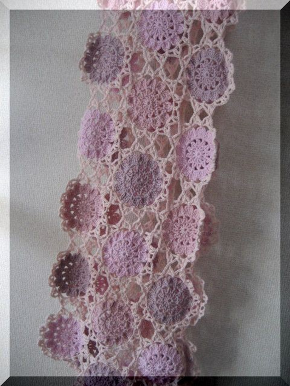 手編み♪ピンクのモチーフストール 2枚目の画像
