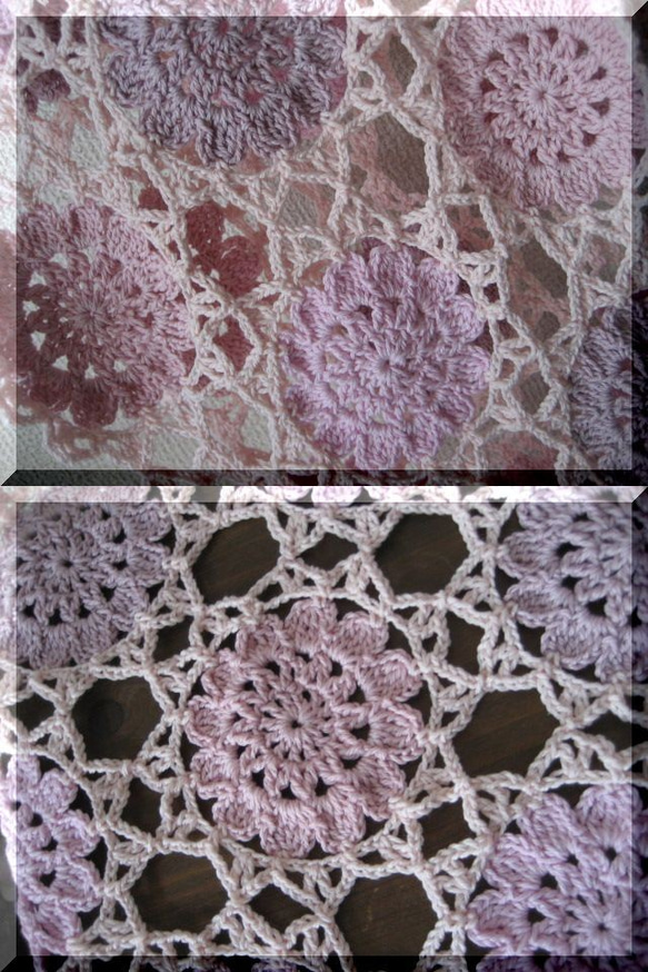 手編み♪ピンクのモチーフストール 5枚目の画像