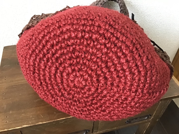 [定做] 用蕾絲和緞帶裝扮的秋冬籃子包（紅色） 第4張的照片