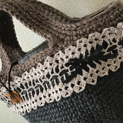 [定做] 蕾絲和緞帶裝飾的秋冬籃子包（黑色） 第2張的照片