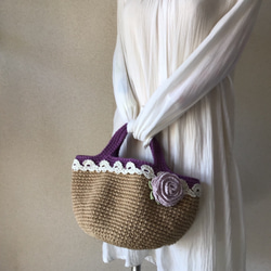 [Creema限量彈簧袋2019]一套籃子袋和門廊與玫瑰胸花紫色 第2張的照片