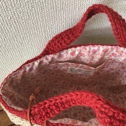 「Creema Limited」手工編織小蕾絲雙色方籃包（紅色）【訂做】 第2張的照片