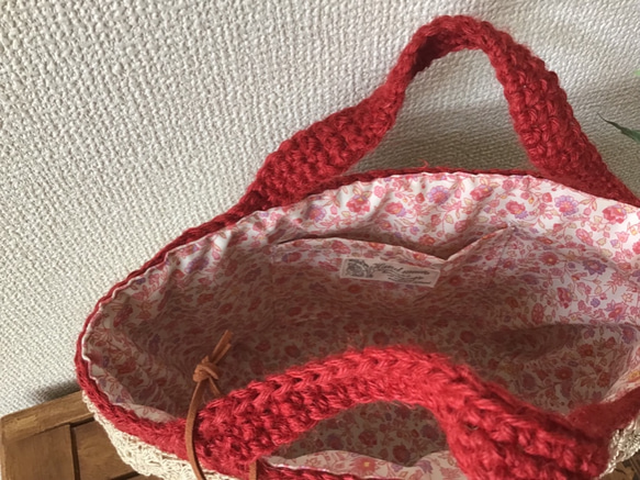 「Creema Limited」手工編織小蕾絲雙色方籃包（紅色）【訂做】 第2張的照片