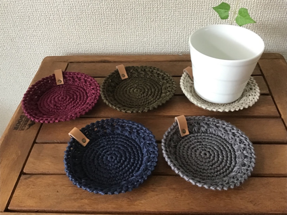 [再次上架] [手工編織]星狀鉤針編織彩色亞麻100％杯墊5件套 第1張的照片