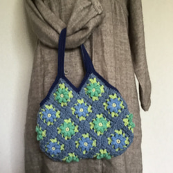 [訂製] 羊毛花朵圖案包 (藍色配綠色花朵) [Creema 獨家] 第4張的照片