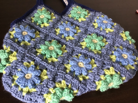 [訂製] 羊毛花朵圖案包 (藍色配綠色花朵) [Creema 獨家] 第8張的照片