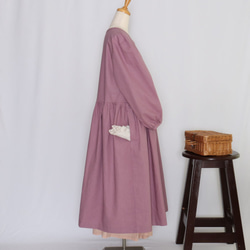 ざっくりレトロなワンピース ハーフリネン（オーキッドくすみ紫） 2枚目の画像
