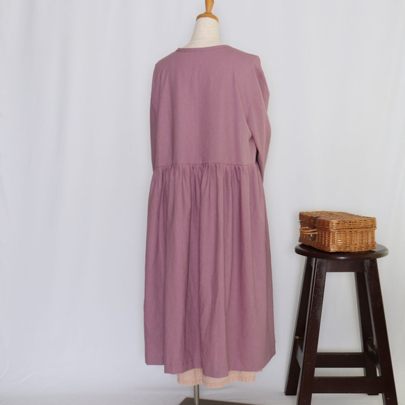 ざっくりレトロなワンピース ハーフリネン（オーキッドくすみ紫） 3枚目の画像