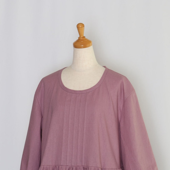 ざっくりレトロなワンピース ハーフリネン（オーキッドくすみ紫） 4枚目の画像