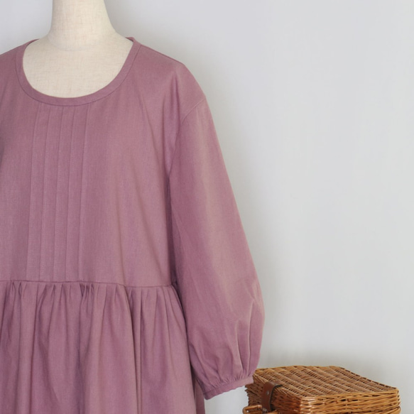 ざっくりレトロなワンピース ハーフリネン（オーキッドくすみ紫） 5枚目の画像