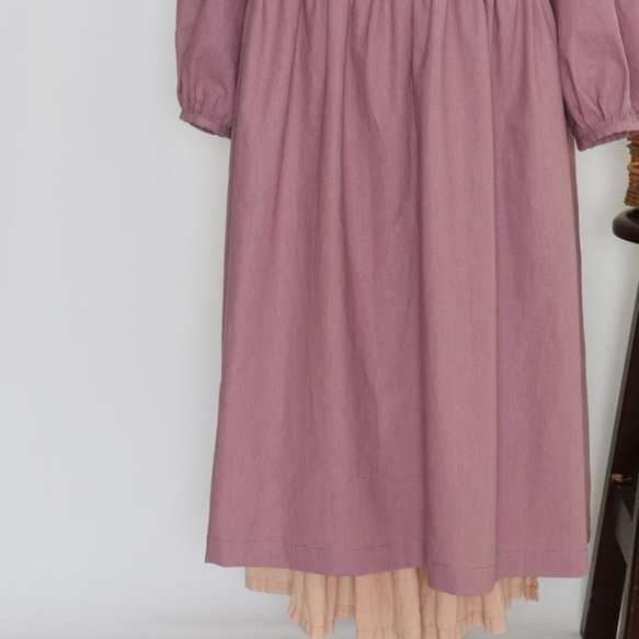ざっくりレトロなワンピース ハーフリネン（オーキッドくすみ紫） 6枚目の画像