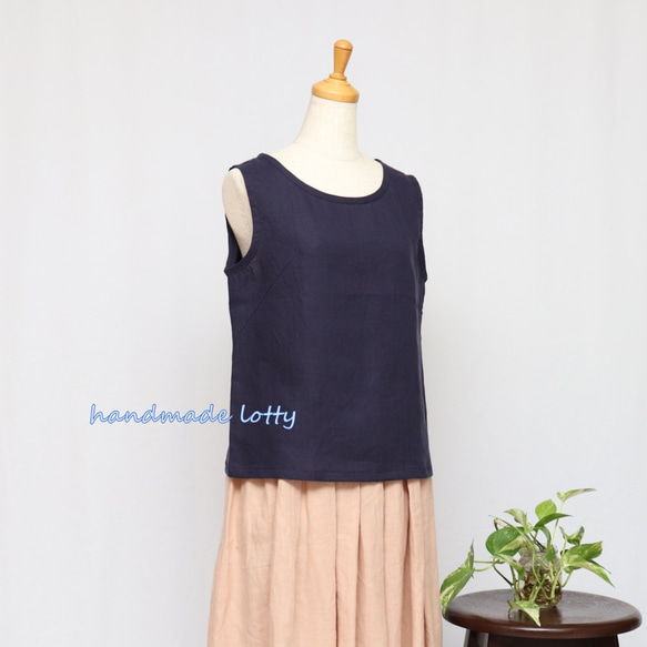 《受注制作》【Ｓ】【M】【Ｌ】ストンとタンクトップ（リネンネイビー）_C19 1枚目の画像