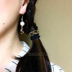 お得セット！パールフープピアス+ゴールドチェーンヘアゴム 2枚目の画像