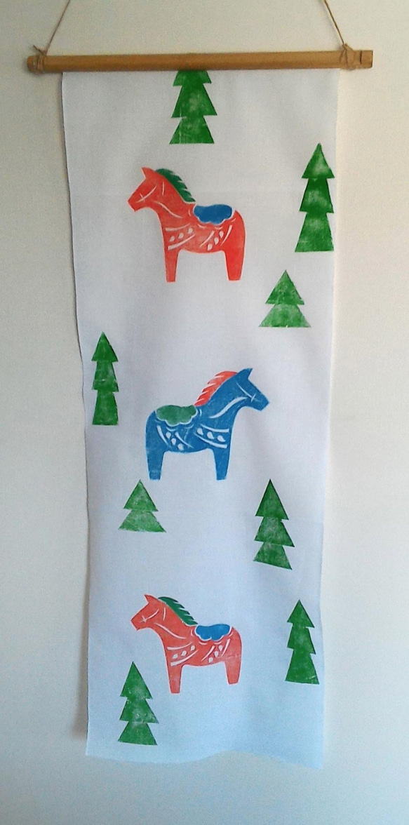 クリスマス柄てづくりてぬぐい（ダーラナホースNo.01） 1枚目の画像
