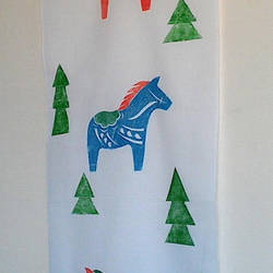 クリスマス柄てづくりてぬぐい（ダーラナホースNo.01） 2枚目の画像