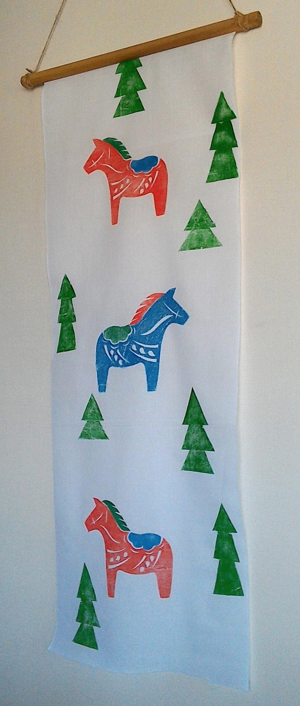 クリスマス柄てづくりてぬぐい（ダーラナホースNo.01） 2枚目の画像