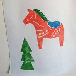 クリスマス柄てづくりてぬぐい（ダーラナホースNo.01） 5枚目の画像