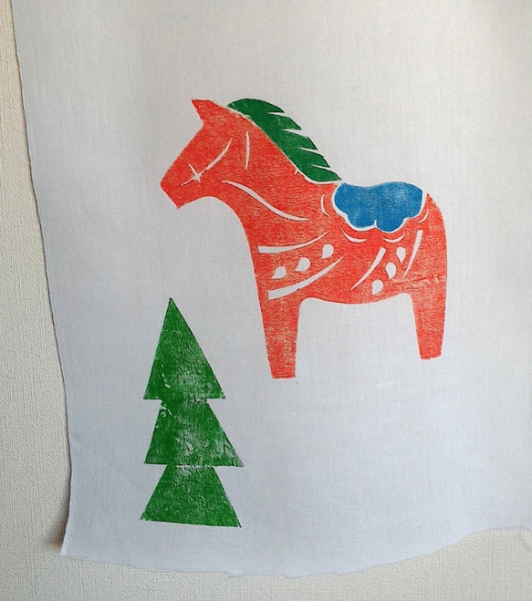 クリスマス柄てづくりてぬぐい（ダーラナホースNo.01） 5枚目の画像