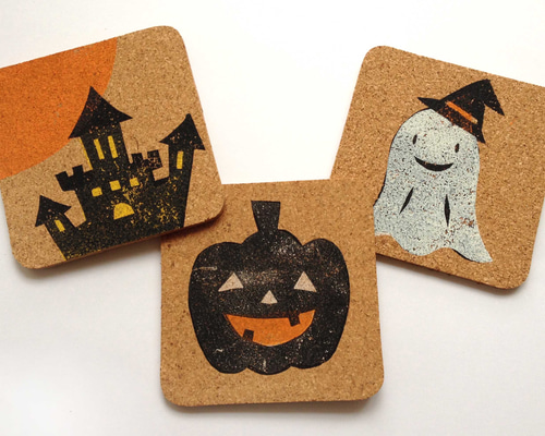 1枚130円 ハロウィンコースター ハロウィン柄コルク製コースター 3枚セット コースター ysk 通販