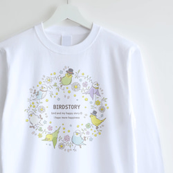 舞桜柄Tシャツ ホワイト 手描き長袖Tシャツ 袖リブ付き ロンT 花柄 T