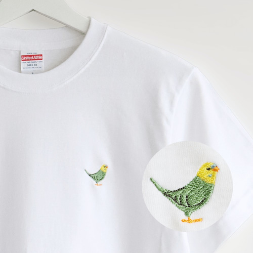 刺繍Tシャツ（BIRD!BIRD!BIRD! / セキセイインコ / グリーン） T