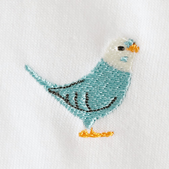 刺繍Tシャツ（BIRD!BIRD!BIRD! / セキセイインコ / ブルー） 2枚目の画像