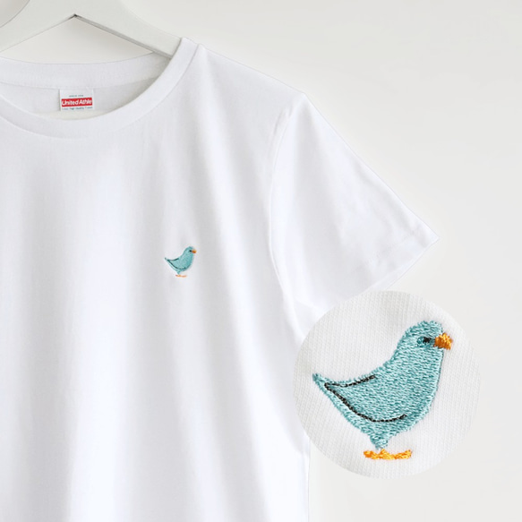 刺繍Tシャツ（BIRD!BIRD!BIRD! / マメルリハ / ブルー） 1枚目の画像