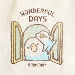 刺繍トートバッグ（WONDERFUL DAYS / セキセイインコ / ブルー） 3枚目の画像