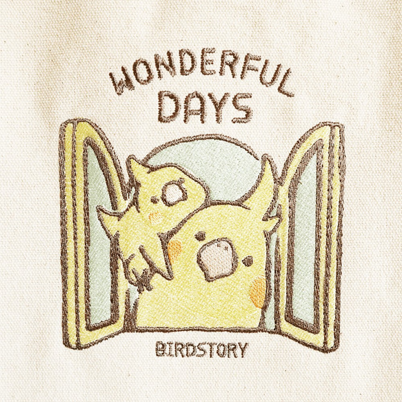 刺繍トートバッグ（WONDERFUL DAYS / オカメインコ / ルチノー） 3枚目の画像