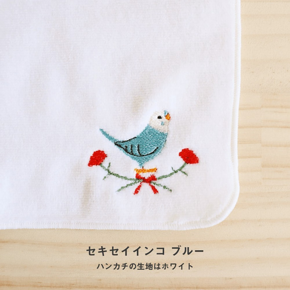 刺繍ミニタオル（セキセイインコ / カーネーション） 5枚目の画像