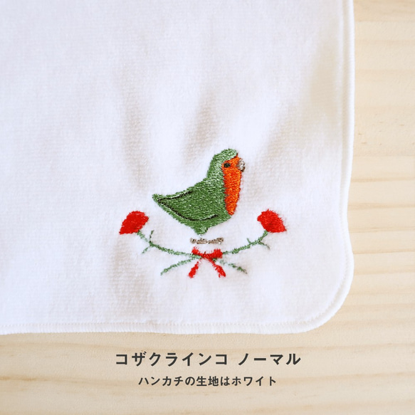 刺繍ミニタオル（コザクラインコ / カーネーション） 4枚目の画像