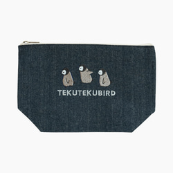 刺繍ポーチ（TEKU TEKU BIRD / ペンギン / デニム） 1枚目の画像