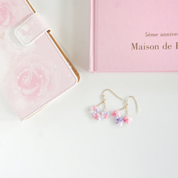 夕桜｜刺繍糸のお花のゆらゆら耳飾り 5枚目の画像