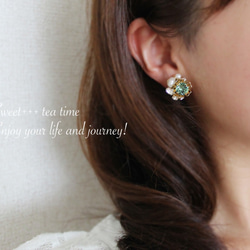 芽持續★淡水珍珠和領夜綠色施華洛世奇珠寶耳環 第5張的照片