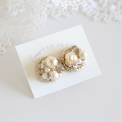 [預訂產品]菜粉蝶新娘★珍珠刺繡耳環和法國亮片製成 第2張的照片