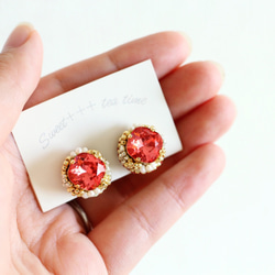 珠寶巧克力（紅色）◆小型淡水珍珠和施華洛世奇畢業刺繡耳環 第5張的照片
