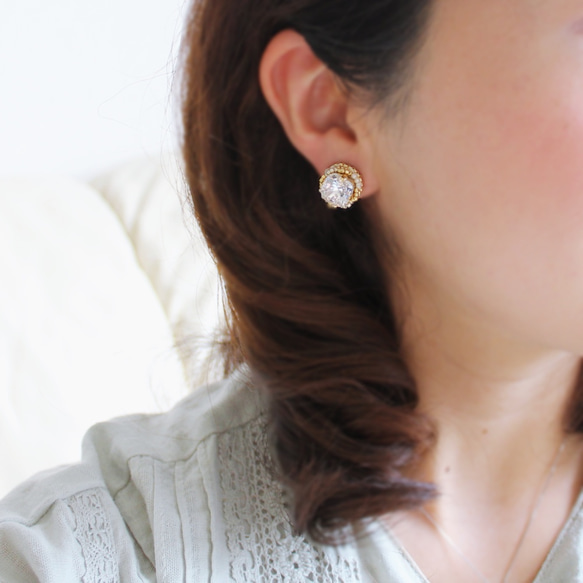珠寶巧克力（水晶）◆超小型淡水珍珠和施華洛世奇寶石的刺繡耳環 第2張的照片