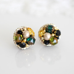 森林禮物◆法國製造的亮片和玻璃珠寶秋季刺繡耳環 第1張的照片