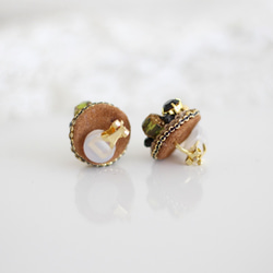 森林禮物◆法國製造的亮片和玻璃珠寶秋季刺繡耳環 第3張的照片