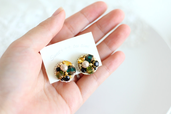 森林禮物◆法國製造的亮片和玻璃珠寶秋季刺繡耳環 第5張的照片