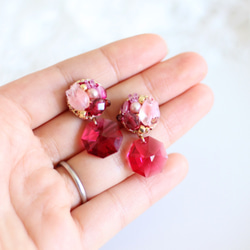 刺繡耳環在法國亮片和粉紅藍寶石櫻桃下降◆ 第5張的照片