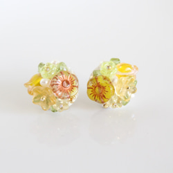 檸檬彩色花束◆歐珠和橄欖石刺繡耳環 第6張的照片