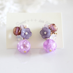 Bellflower◆法國製造的亮片·淡水珍珠和紫水晶刺繡耳環 第1張的照片